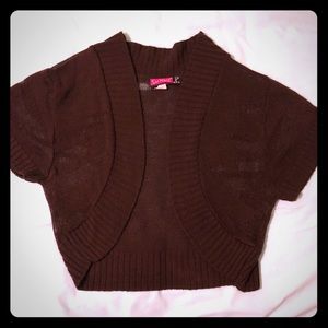 Brown Cropped Short Sleeve Cardigan Cover Up